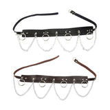 Maxbell Waist Belt with Chain Outfits Waistband PU Leather for Disco Dancing Party black