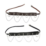 Maxbell Waist Belt with Chain Outfits Waistband PU Leather for Disco Dancing Party black