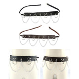 Maxbell Waist Belt with Chain Outfits Waistband PU Leather for Disco Dancing Party black