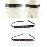 Maxbell Waist Belt with Chain Outfits Waistband PU Leather for Disco Dancing Party black