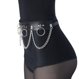 Maxbell Waist Belt with Chain Outfits Waistband PU Leather for Disco Dancing Party black