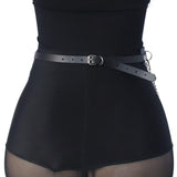 Maxbell Waist Belt with Chain Outfits Waistband PU Leather for Disco Dancing Party black