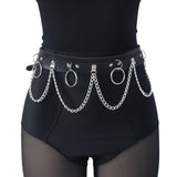 Maxbell Waist Belt with Chain Outfits Waistband PU Leather for Disco Dancing Party black