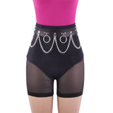 Maxbell Waist Belt with Chain Outfits Waistband PU Leather for Disco Dancing Party black