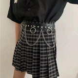 Maxbell Waist Belt with Chain Outfits Waistband PU Leather for Disco Dancing Party black