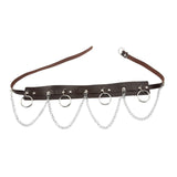 Maxbell Waist Belt with Chain Outfits Waistband PU Leather for Disco Dancing Party brown