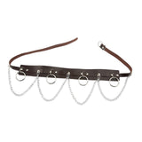 Maxbell Waist Belt with Chain Outfits Waistband PU Leather for Disco Dancing Party brown