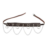 Maxbell Waist Belt with Chain Outfits Waistband PU Leather for Disco Dancing Party brown