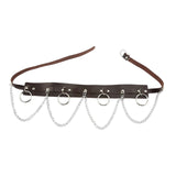 Maxbell Waist Belt with Chain Outfits Waistband PU Leather for Disco Dancing Party brown