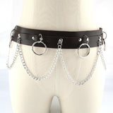 Maxbell Waist Belt with Chain Outfits Waistband PU Leather for Disco Dancing Party brown