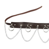 Maxbell Waist Belt with Chain Outfits Waistband PU Leather for Disco Dancing Party brown