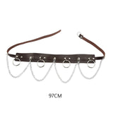 Maxbell Waist Belt with Chain Outfits Waistband PU Leather for Disco Dancing Party brown