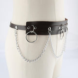 Maxbell Waist Belt with Chain Outfits Waistband PU Leather for Disco Dancing Party brown