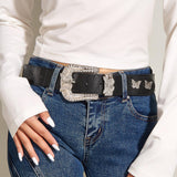 Maxbell Versatile Women Leather Belt Metal Pin Buckle 1.5inch Width Gothic Punk Belt