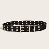 Maxbell Women Leather Belt Decorative Waistband Punk Waist Belt for Jean Pant Black