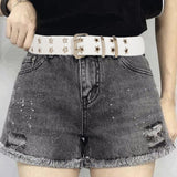 Maxbell Women Leather Belt Decorative Waistband Punk Waist Belt for Jean Pant White