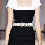Maxbell Women Leather Belt Decorative Waistband Punk Waist Belt for Jean Pant White