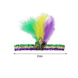 Maxbell Mardi Gras Sequin Headband Headpiece Sparkly Elastic for Party Sport Team Tricolor Feather