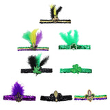 Maxbell Mardi Gras Sequin Headband Headpiece Sparkly Elastic for Party Sport Team Tricolor Feather