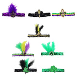 Maxbell Mardi Gras Sequin Headband Headpiece Sparkly Elastic for Party Sport Team Tricolor Feather