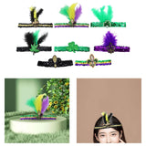 Maxbell Mardi Gras Sequin Headband Headpiece Sparkly Elastic for Party Sport Team Tricolor Feather