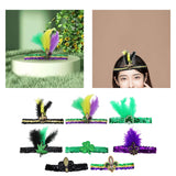 Maxbell Mardi Gras Sequin Headband Headpiece Sparkly Elastic for Party Sport Team Tricolor Feather