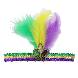 Maxbell Mardi Gras Sequin Headband Headpiece Sparkly Elastic for Party Sport Team Tricolor Feather