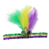 Maxbell Mardi Gras Sequin Headband Headpiece Sparkly Elastic for Party Sport Team Tricolor Feather