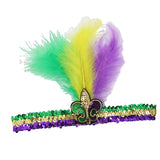 Maxbell Mardi Gras Sequin Headband Headpiece Sparkly Elastic for Party Sport Team Tricolor Feather
