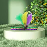 Maxbell Mardi Gras Sequin Headband Headpiece Sparkly Elastic for Party Sport Team Tricolor Feather
