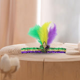 Maxbell Mardi Gras Sequin Headband Headpiece Sparkly Elastic for Party Sport Team Tricolor Feather