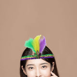 Maxbell Mardi Gras Sequin Headband Headpiece Sparkly Elastic for Party Sport Team Tricolor Feather
