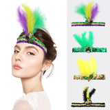 Maxbell Mardi Gras Sequin Headband Headpiece Sparkly Elastic for Party Sport Team Tricolor Feather