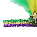 Maxbell Mardi Gras Sequin Headband Headpiece Sparkly Elastic for Party Sport Team Tricolor Feather