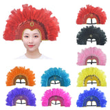 Maxbell Fashion Feather Headdress Art Headpiece for Stage Performance Photo Props Red