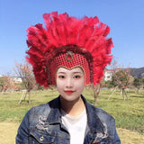 Maxbell Fashion Feather Headdress Art Headpiece for Stage Performance Photo Props Red