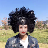 Maxbell Fashion Feather Headdress Art Headpiece for Stage Performance Photo Props Black