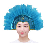 Maxbell Fashion Feather Headdress Art Headpiece for Stage Performance Photo Props Blue