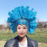 Maxbell Fashion Feather Headdress Art Headpiece for Stage Performance Photo Props Blue