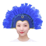 Maxbell Fashion Feather Headdress Art Headpiece for Stage Performance Photo Props Deep Blue