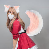 Maxbell Fox Ears and Tail Cosplay Set for Children Men Women Animal Themed Parties Pink