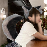 Maxbell Fox Ears and Tail Cosplay Set for Children Men Women Animal Themed Parties Black and Gray