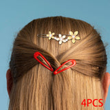 Maxbell 4 Enamel Flower Hair Clips Headwear Bead Decorative Gift Hair Pins for Women