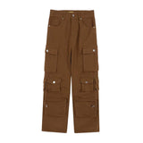 Maxbell Cargo Pants Trousers High Waisted Wide Leg with Pockets for Unisex Adult L Brown