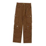 Maxbell Cargo Pants Trousers High Waisted Wide Leg with Pockets for Unisex Adult L Brown
