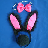Maxbell 3Pcs Bunny Costume Set Rabbit Ear Headband for Masquerade Party Favors Black and Pink