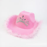 Maxbell Cowboy Hat Wide Brim with Windproof Rope for Outdoor Party Accessories pink