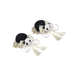 Maxbell 2x Chinese Style Hair Clips Panda Barrette Hanfu Qipao Tassel Snap Hairpins White