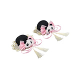 Maxbell 2x Chinese Style Hair Clips Panda Barrette Hanfu Qipao Tassel Snap Hairpins Pink