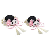 Maxbell 2x Chinese Style Hair Clips Panda Barrette Hanfu Qipao Tassel Snap Hairpins Pink